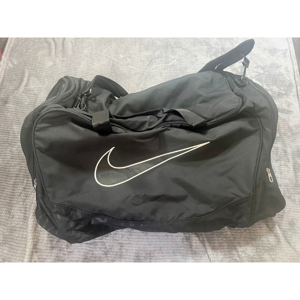 Nike Black Duffel Bag with White Swoosh
